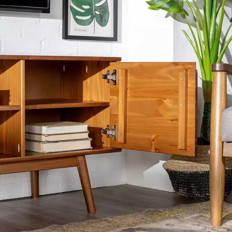 Meuble TV moderne du milieu du siècle en bois massif pour TV jusqu'à 65 po – Saracina Home