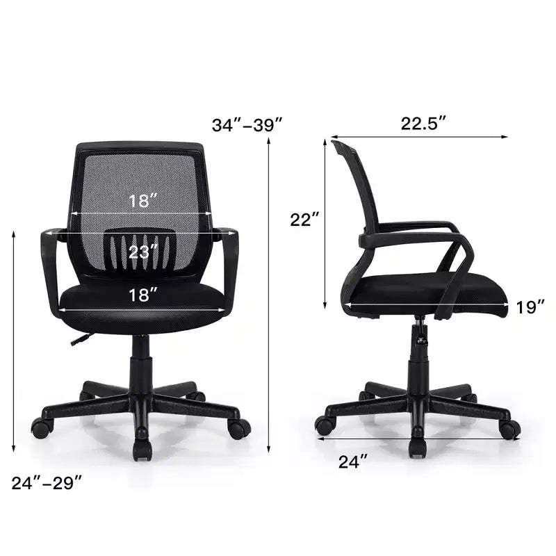 Chaise de bureau Costway à dossier moyen réglable en hauteur avec soutien lombaire