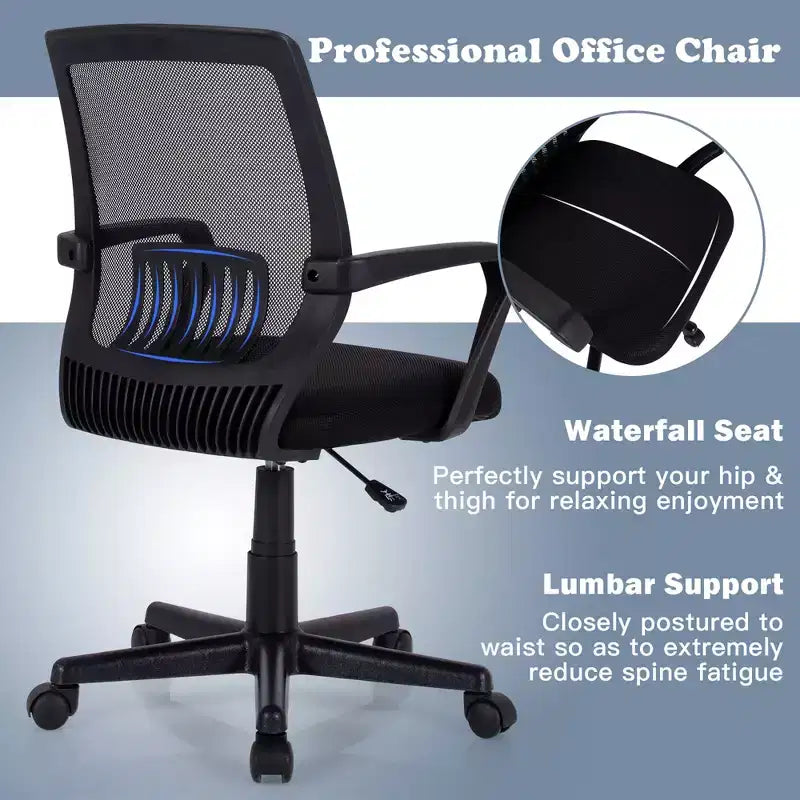 Chaise de bureau Costway à dossier moyen réglable en hauteur avec soutien lombaire