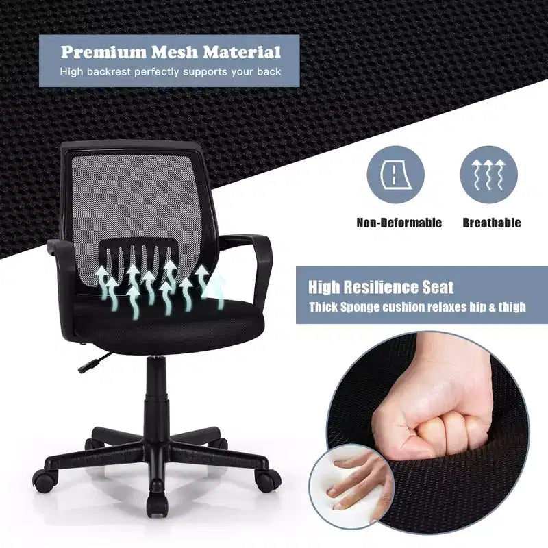 Chaise de bureau Costway à dossier moyen réglable en hauteur avec soutien lombaire