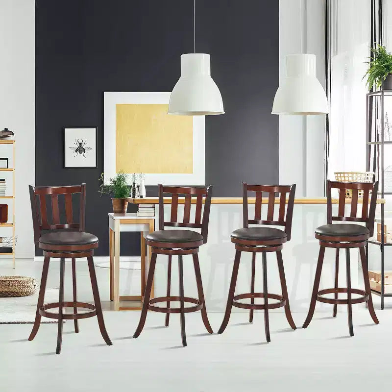 Costway Lot de 4 tabourets de bar pivotants 75 cm, rembourrés en cuir, pour salle à manger, cuisine, pub, bistrot, dossier bas