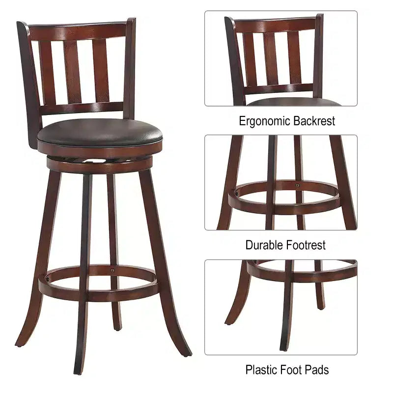 Costway Lot de 4 tabourets de bar pivotants 75 cm, rembourrés en cuir, pour salle à manger, cuisine, pub, bistrot, dossier bas