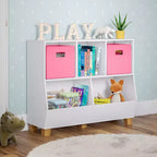 Organisateur de rangement pour jouets RiverRidge Kids' CatchAll Playroom 35 avec 3 casiers et 2 compartiments de rangement blanc avec 2 bacs en tissu