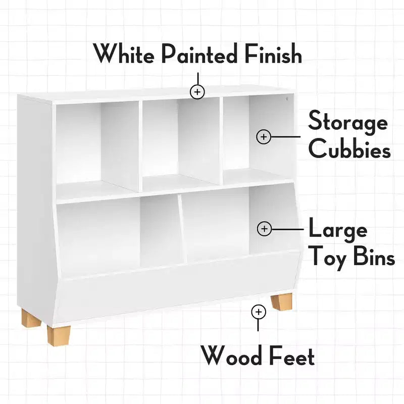 Organisateur de rangement pour jouets RiverRidge Kids' CatchAll Playroom 35 avec 3 casiers et 2 compartiments de rangement blanc avec 2 bacs en tissu