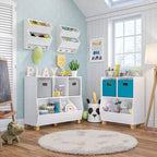 Organisateur de rangement pour jouets RiverRidge Kids' CatchAll Playroom 35 avec 3 casiers et 2 compartiments de rangement blanc avec 2 bacs en tissu