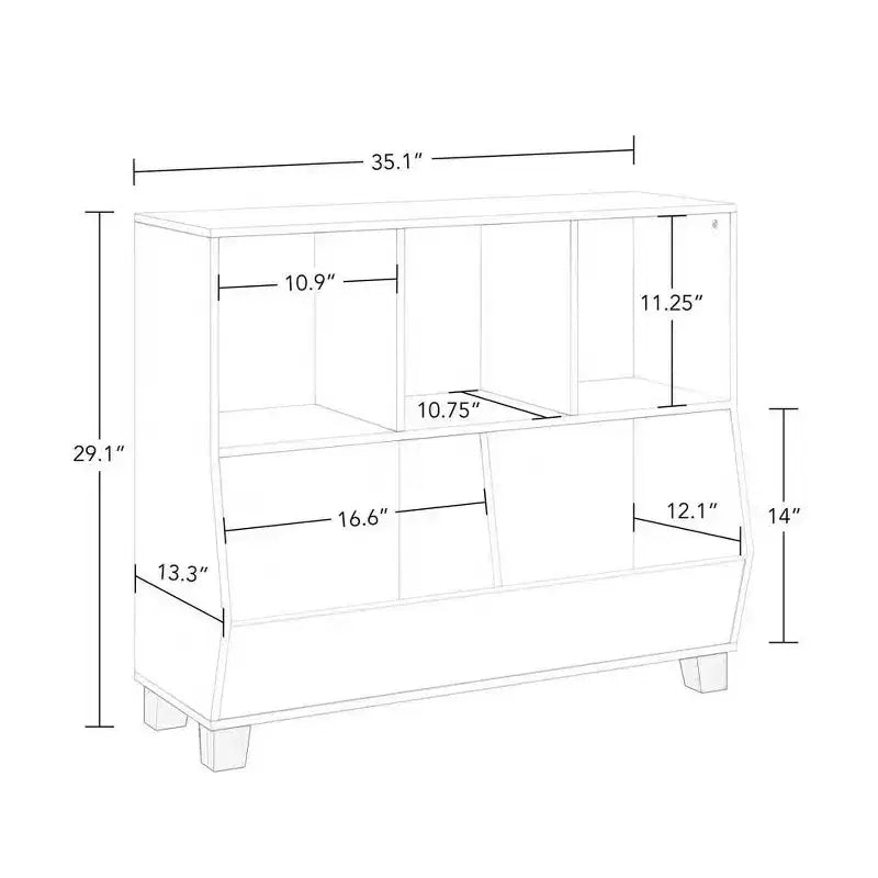 Organisateur de rangement pour jouets RiverRidge Kids' CatchAll Playroom 35 avec 3 casiers et 2 compartiments de rangement blanc avec 2 bacs en tissu