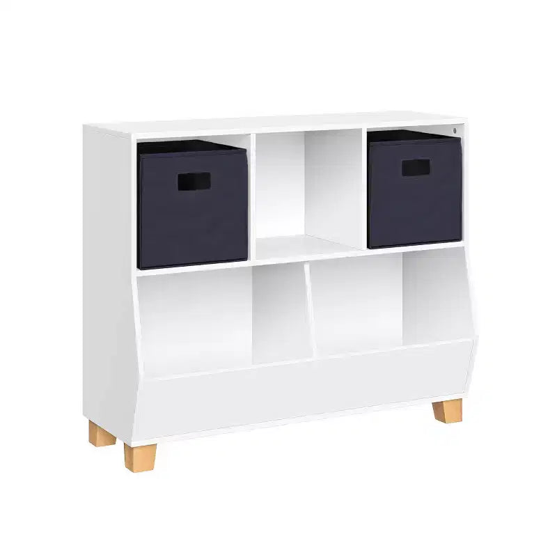 Organisateur de rangement pour jouets RiverRidge Kids' CatchAll Playroom 35 avec 3 casiers et 2 compartiments de rangement blanc avec 2 bacs en tissu