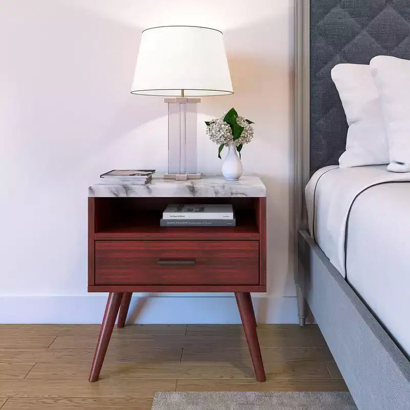 Table de chevet Maddox Mid-Century Modern avec plateau en marbre - Eco Dream