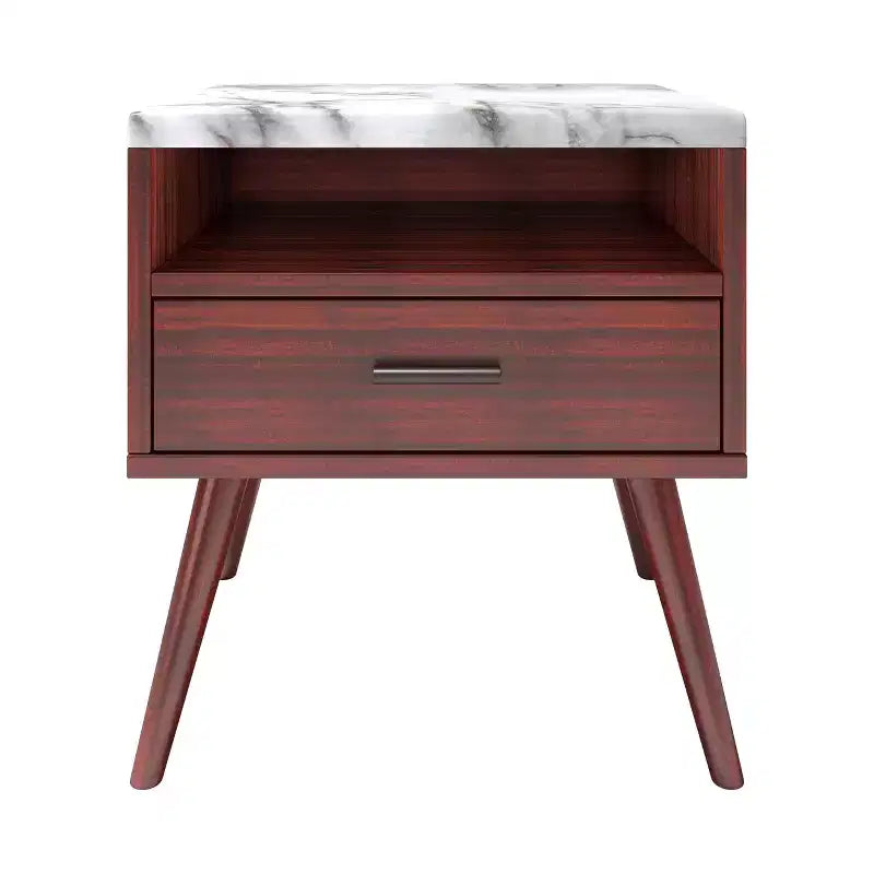 Table de chevet Maddox Mid-Century Modern avec plateau en marbre - Eco Dream