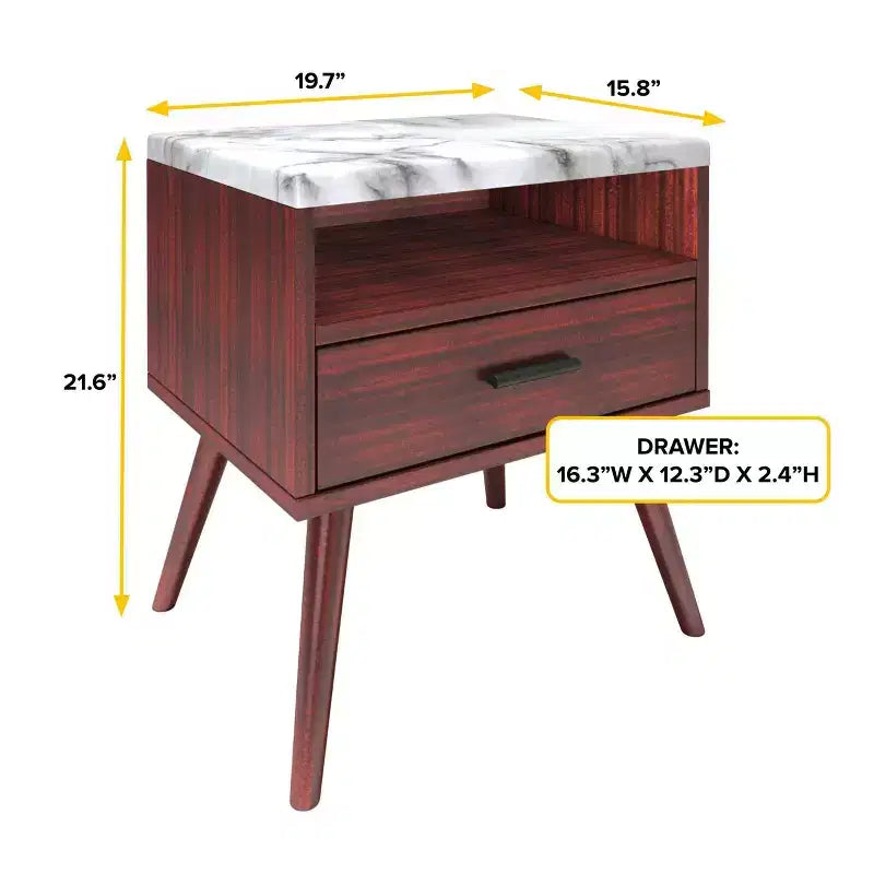 Table de chevet Maddox Mid-Century Modern avec plateau en marbre - Eco Dream