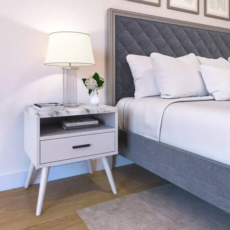 Table de chevet Maddox Mid-Century Modern avec plateau en marbre - Eco Dream