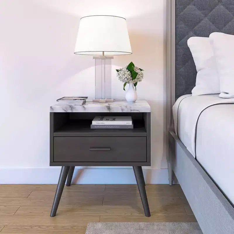 Table de chevet Maddox Mid-Century Modern avec plateau en marbre - Eco Dream