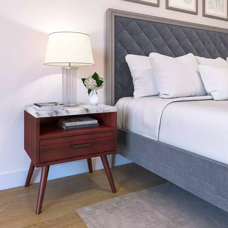 Table de chevet Maddox Mid-Century Modern avec plateau en marbre - Eco Dream