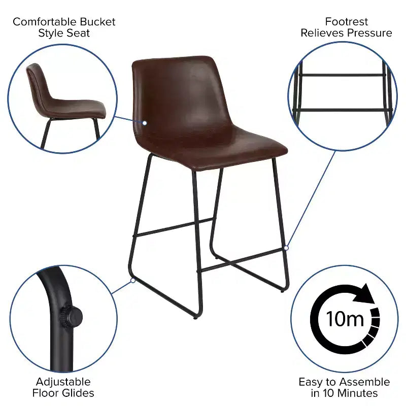 Tabourets de bar Merrick Lane de 61 cm de hauteur avec siège baquet en similicuir, lot de 2