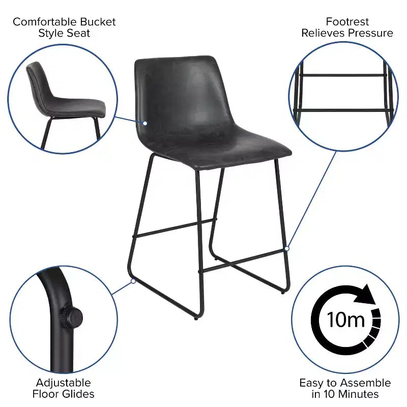 Tabourets de bar Merrick Lane de 61 cm de hauteur avec siège baquet en similicuir, lot de 2