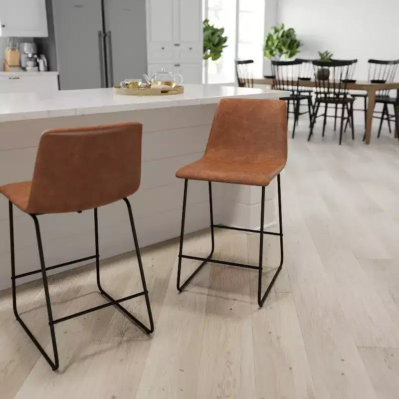 Tabourets de bar Merrick Lane de 61 cm de hauteur avec siège baquet en similicuir, lot de 2