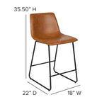 Tabourets de bar Merrick Lane de 61 cm de hauteur avec siège baquet en similicuir, lot de 2