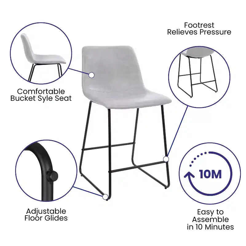 Tabourets de bar Merrick Lane de 61 cm de hauteur avec siège baquet en similicuir, lot de 2