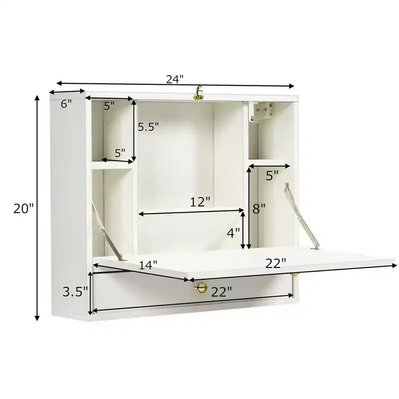 Costway Bureau mural pliant pour ordinateur portable, organisateur de rangement gain de place blanc/marron/noir