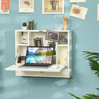 Costway Bureau mural pliant pour ordinateur portable, organisateur de rangement gain de place blanc/marron/noir