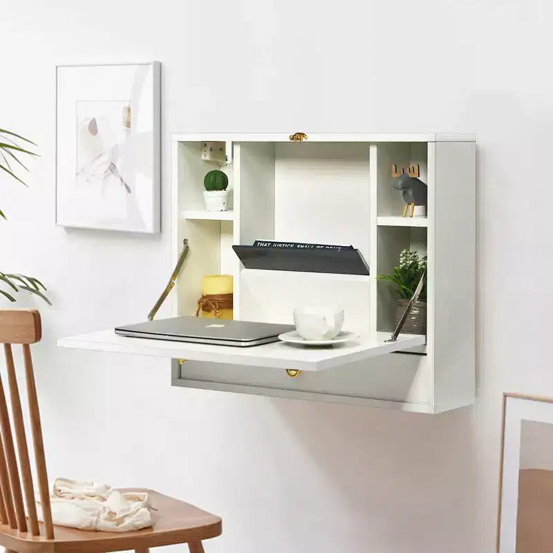 Costway Bureau mural pliant pour ordinateur portable, organisateur de rangement gain de place blanc/marron/noir