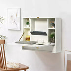 Costway Bureau mural pliant pour ordinateur portable, organisateur de rangement gain de place blanc/marron/noir