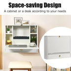 Costway Bureau mural pliant pour ordinateur portable, organisateur de rangement gain de place blanc/marron/noir