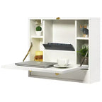 Costway Bureau mural pliant pour ordinateur portable, organisateur de rangement gain de place blanc/marron/noir