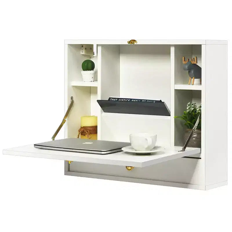Costway Bureau mural pliant pour ordinateur portable, organisateur de rangement gain de place blanc/marron/noir