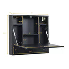 Costway Bureau mural pliant pour ordinateur portable, organisateur de rangement gain de place blanc/marron/noir