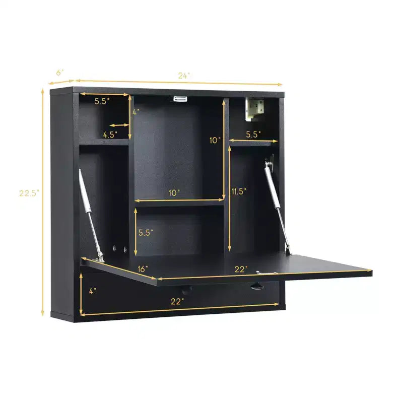 Costway Bureau mural pliant pour ordinateur portable, organisateur de rangement gain de place blanc/marron/noir