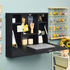 Costway Bureau mural pliant pour ordinateur portable, organisateur de rangement gain de place blanc/marron/noir