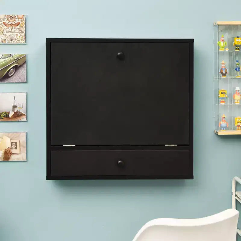 Costway Bureau mural pliant pour ordinateur portable, organisateur de rangement gain de place blanc/marron/noir