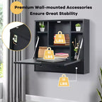 Costway Bureau mural pliant pour ordinateur portable, organisateur de rangement gain de place blanc/marron/noir