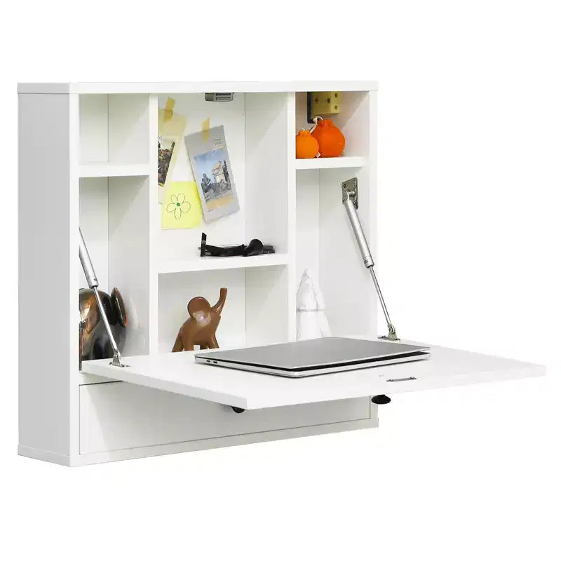 Costway Bureau mural pliant pour ordinateur portable, organisateur de rangement gain de place blanc/marron/noir