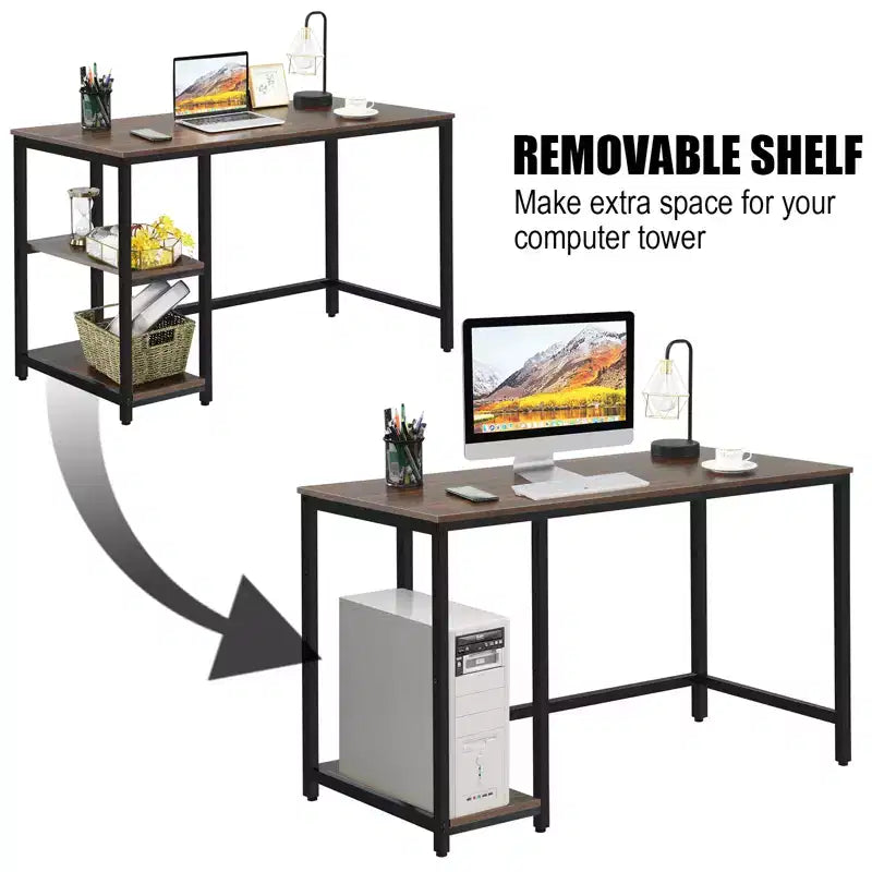 Costway Bureau informatique 47'' Table d'étude Poste de travail à domicile avec étagère réglable Noir rustique/Café/Marron