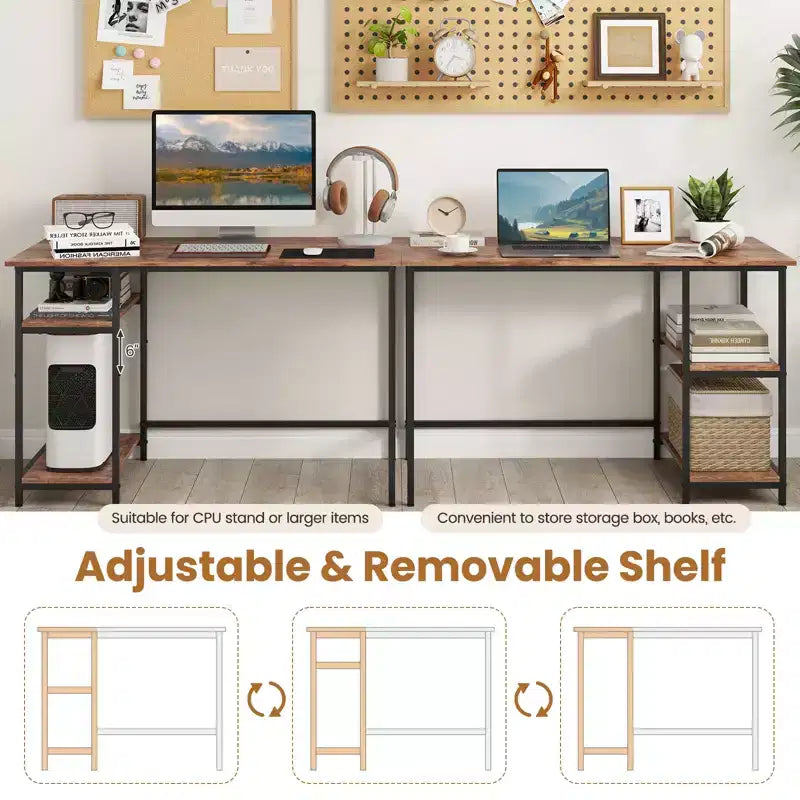 Costway Bureau informatique 47'' Table d'étude Poste de travail à domicile avec étagère réglable Noir rustique/Café/Marron