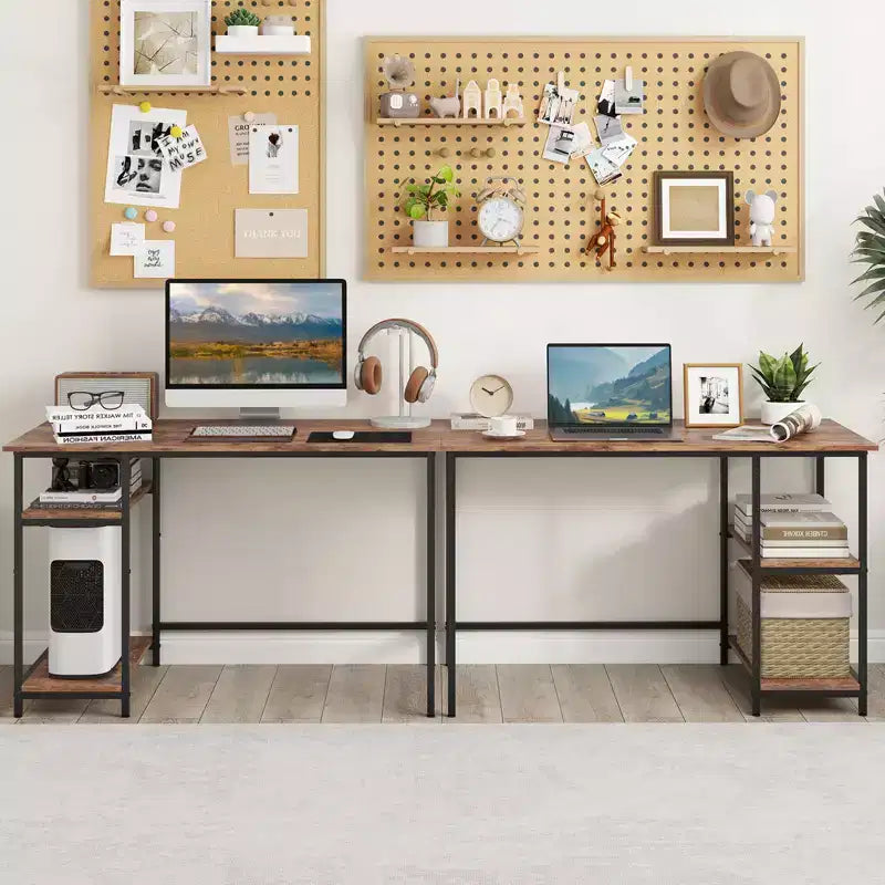 Costway Bureau informatique 47'' Table d'étude Poste de travail à domicile avec étagère réglable Noir rustique/Café/Marron