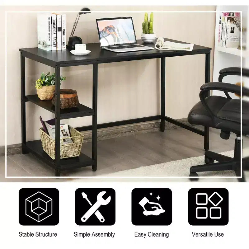 Costway Bureau informatique 47'' Table d'étude Poste de travail à domicile avec étagère réglable Noir rustique/Café/Marron