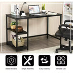Costway Bureau informatique 47'' Table d'étude Poste de travail à domicile avec étagère réglable Noir rustique/Café/Marron