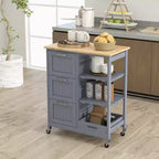 Meuble de cuisine roulant Costway avec 3 tiroirs de rangement et étagères Blanc/Noir/Gris