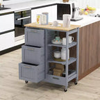 Meuble de cuisine roulant Costway avec 3 tiroirs de rangement et étagères Blanc/Noir/Gris
