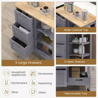 Meuble de cuisine roulant Costway avec 3 tiroirs de rangement et étagères Blanc/Noir/Gris
