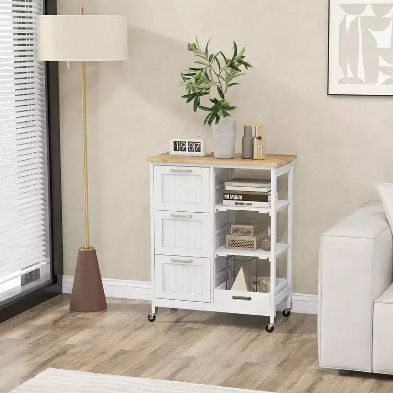 Meuble de cuisine roulant Costway avec 3 tiroirs de rangement et étagères Blanc/Noir/Gris