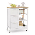 Meuble de cuisine roulant Costway avec 3 tiroirs de rangement et étagères Blanc/Noir/Gris