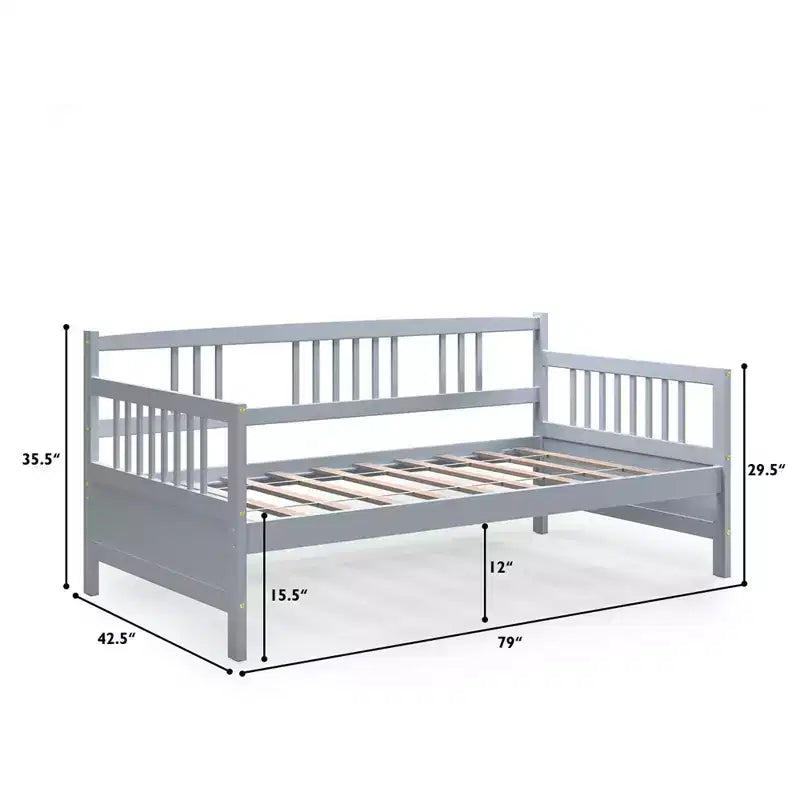 Lit de repos en bois à lattes format jumeau Costway, plate-forme robuste avec rails, blanc/cerisier