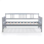 Lit de repos en bois à lattes format jumeau Costway, plate-forme robuste avec rails, blanc/cerisier