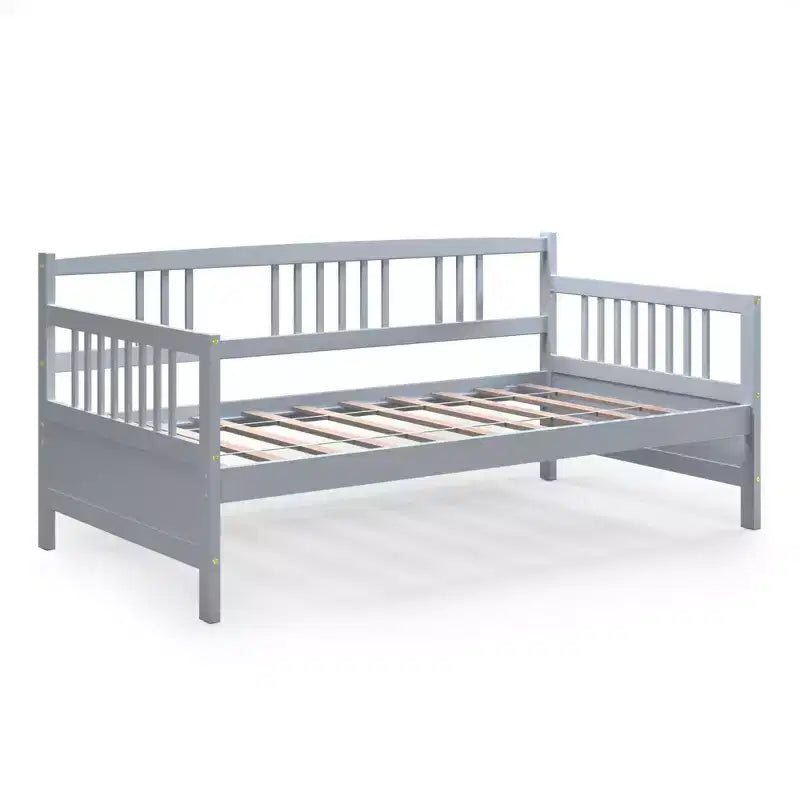 Lit de repos en bois à lattes format jumeau Costway, plate-forme robuste avec rails, blanc/cerisier