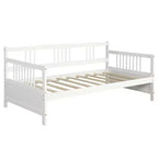 Lit de repos en bois à lattes format jumeau Costway, plate-forme robuste avec rails, blanc/cerisier