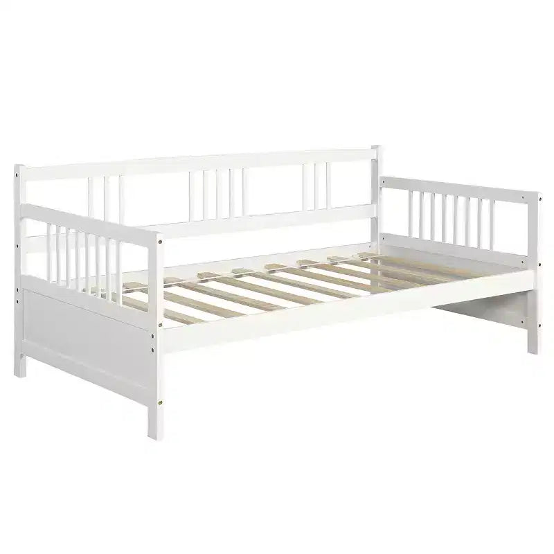 Lit de repos en bois à lattes format jumeau Costway, plate-forme robuste avec rails, blanc/cerisier